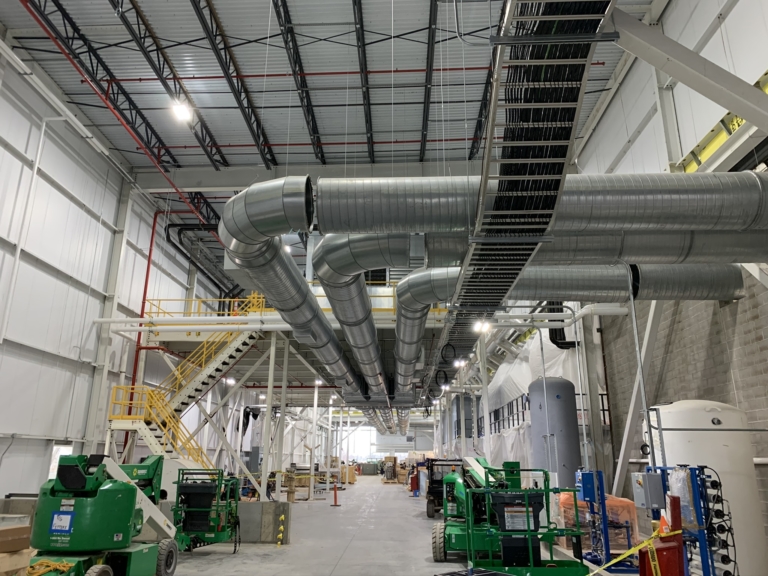 Industrial Ventilation hung from ceiling for Project Dixie